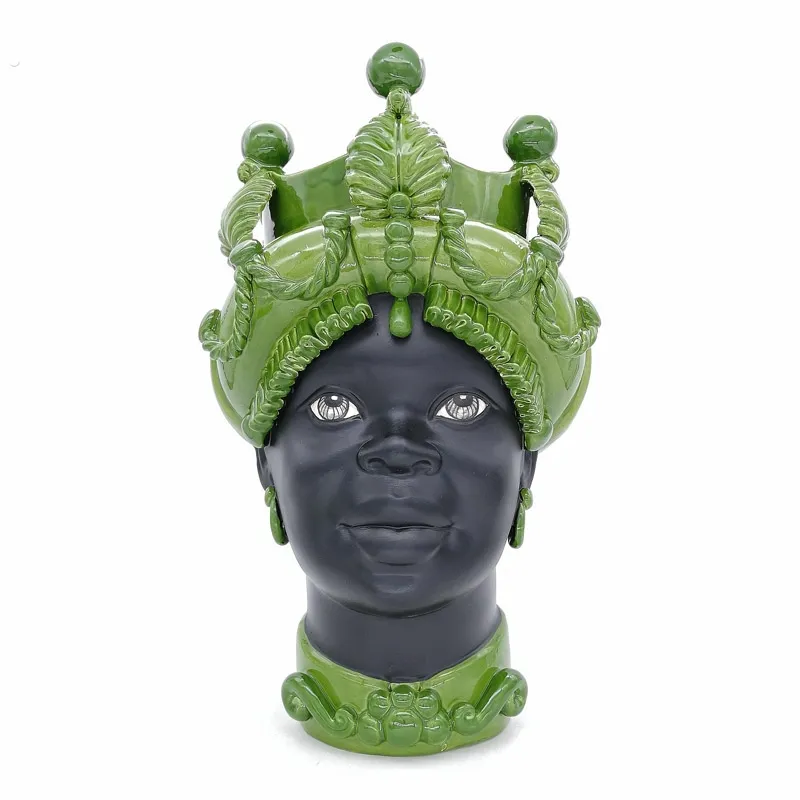 Teste di Moro in Ceramica Caltagirone Verus Donna-Uomo Verde H 45