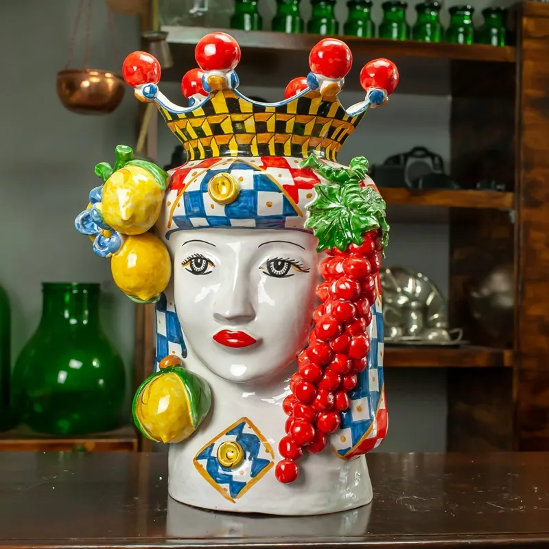Teste di moro siciliane Ceramica Caltagirone Donna-Uomo Frutta cm 42