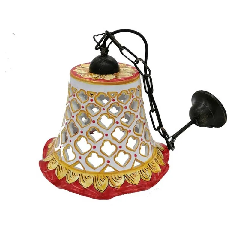 Lampadario ceramica traforato ornato rosso