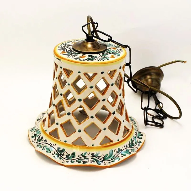 Lampadario ceramica traforato Verde