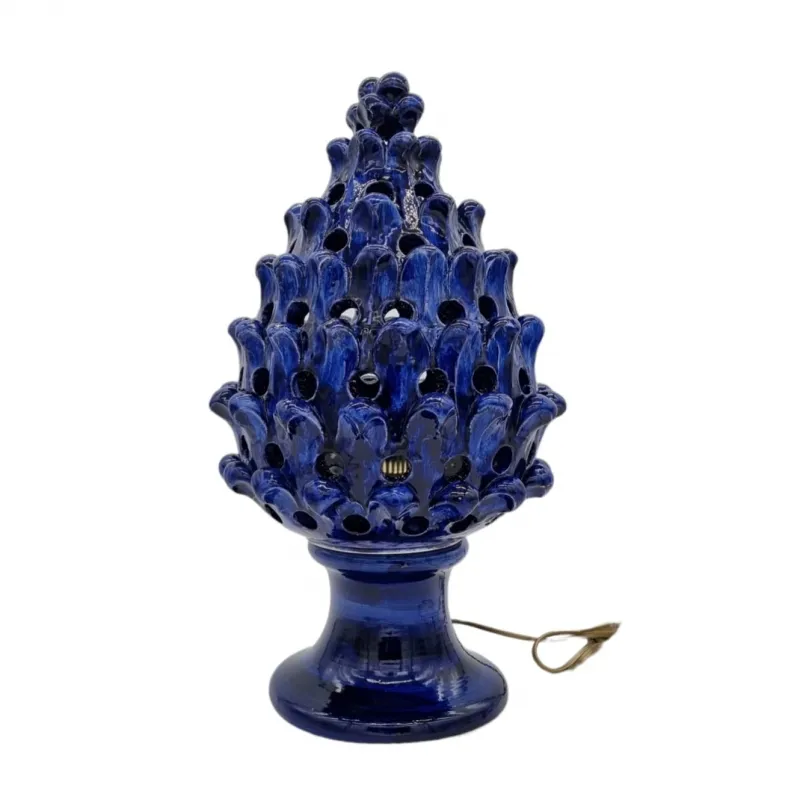 Lume Pigna Ceramica Siciliana Caltagirone Traforato Blu cm 45