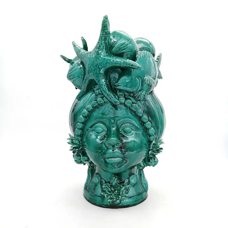 Teste di moro Siciliane in Ceramica Caltagirone Donna-Uomo Mare cm 38