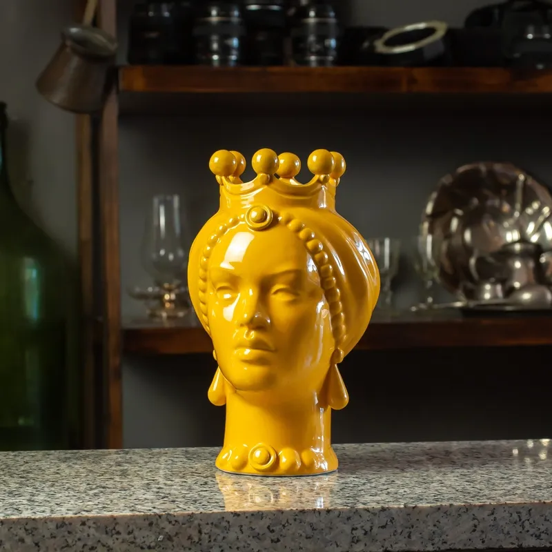 Teste di Moro siciliane in Ceramica Caltagirone Giallo Donna-Uomo cm 23