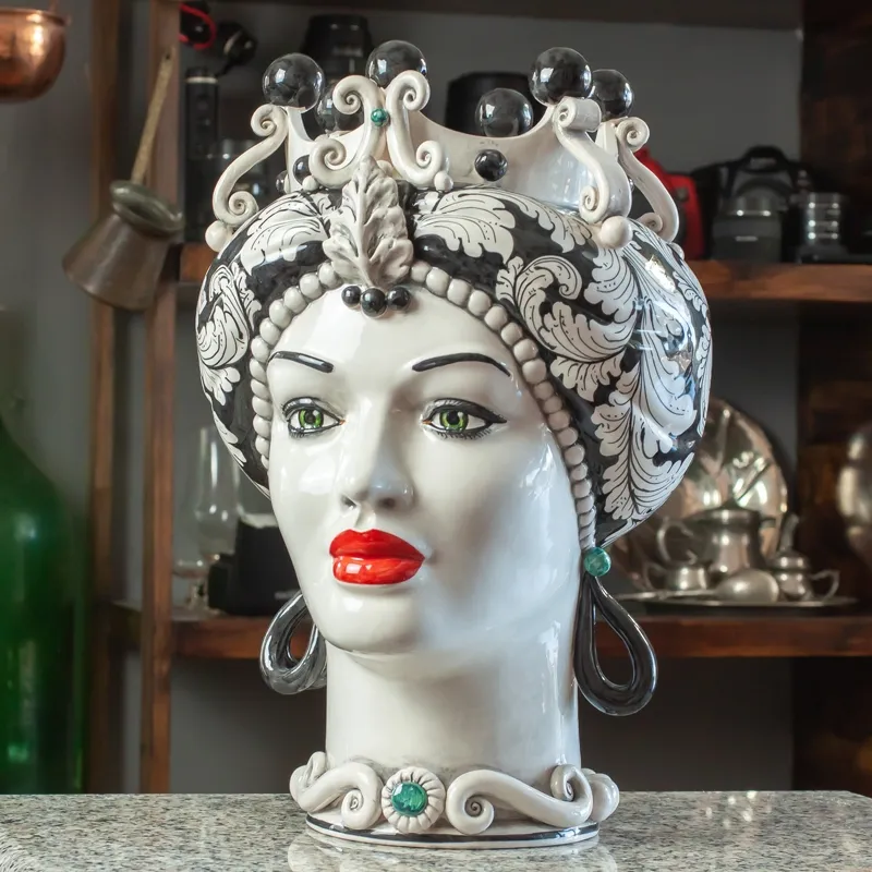 Teste di Moro ceramica Siciliana Caltagirone Donna-Uomo Nero cm 42