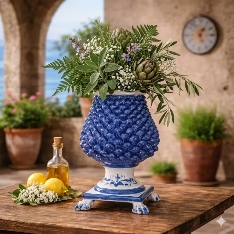 Portafiori Pigna cm 40 Ceramica Siciliana Caltagirone Blu