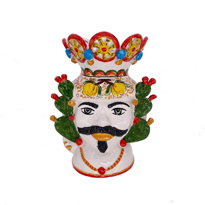 Testa Ceramica Siciliana Caltagirone Uomo Ruote cm 30