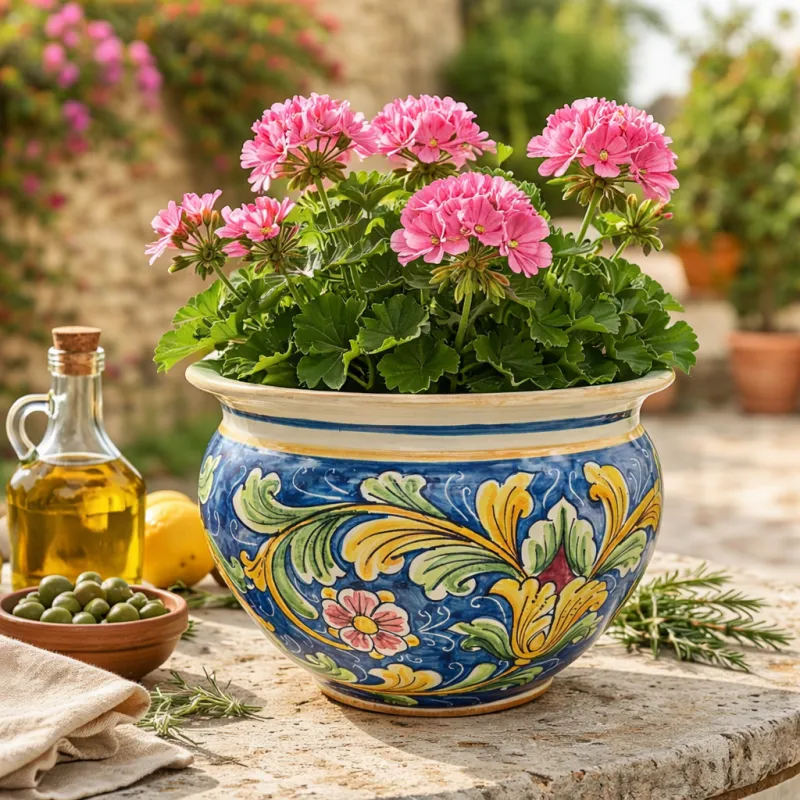 Portavaso Ceramica di Caltagirone Floreale Blu cm 40