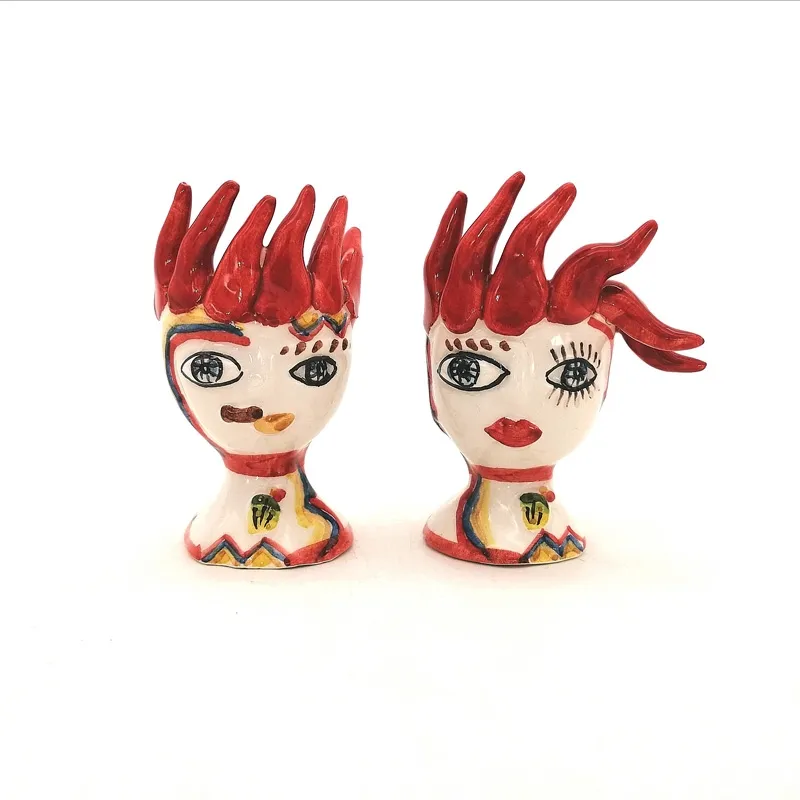 Coppia Teste ceramica Siciliana Caltagirone Verus peperoncino cm 8