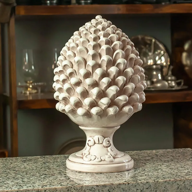 Pigna Ceramica cm 32 Siciliana Caltagirone Bianco Antico