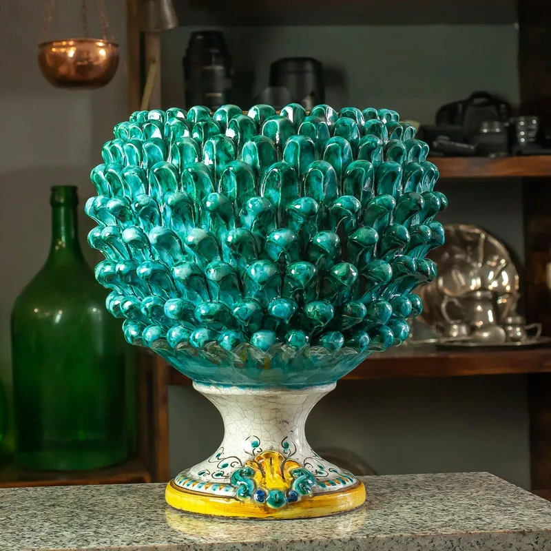 Portavaso Pigna Ceramica Siciliana Caltagirone Verde cm 40