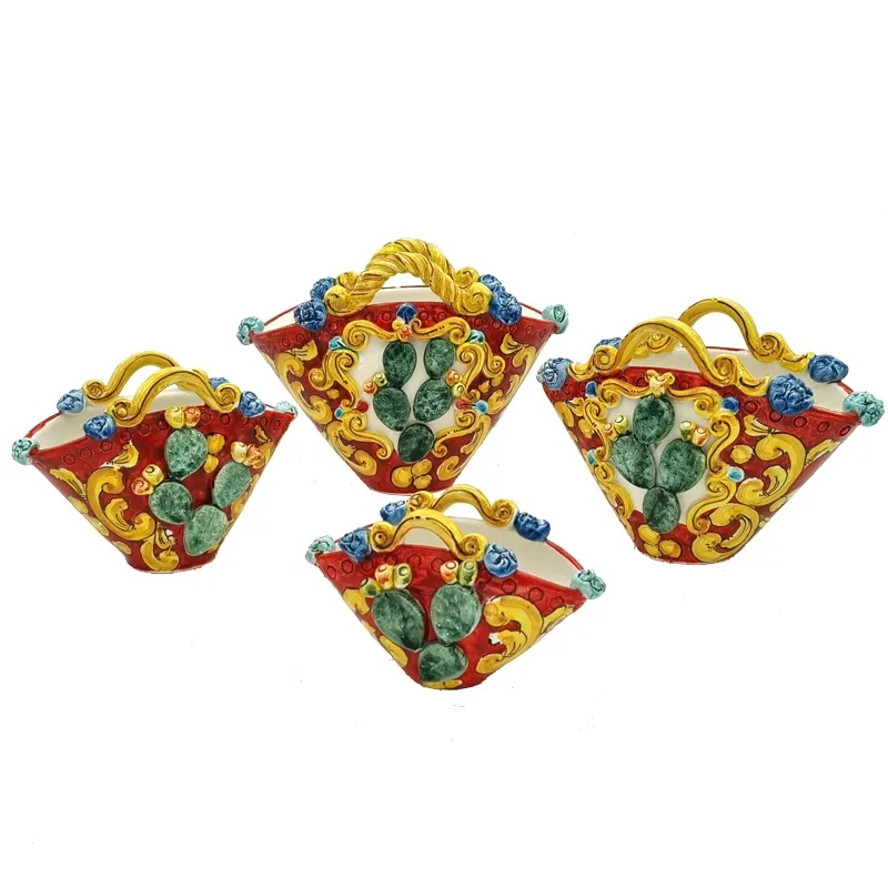 Borsa Ceramica Siciliana Caltagirone Fichi Rossa - Varie Dimensioni