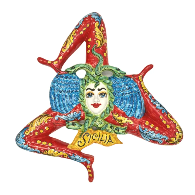 Trinacria gigante in ceramica Siciliana Rossa cm 60