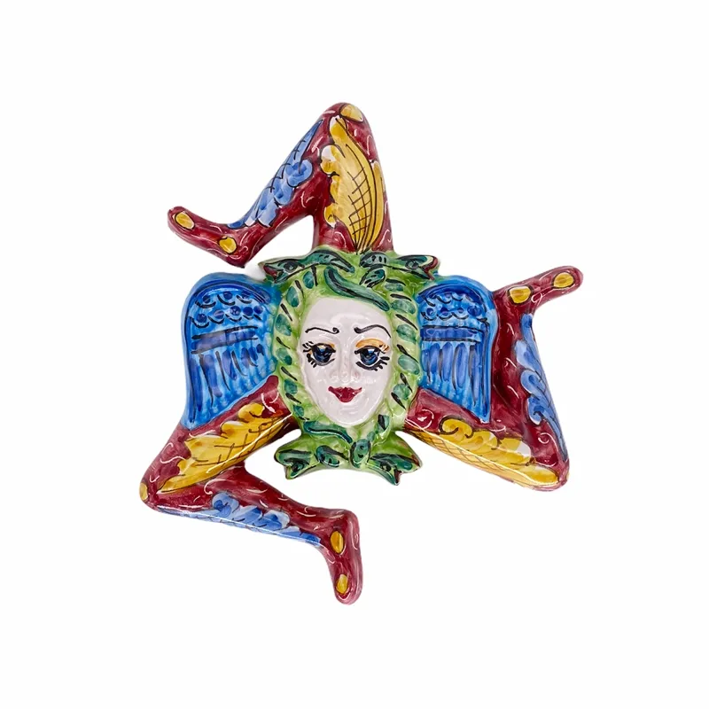 Trinacria in Ceramica Siciliana di Caltagirone Bordeaux cm 21