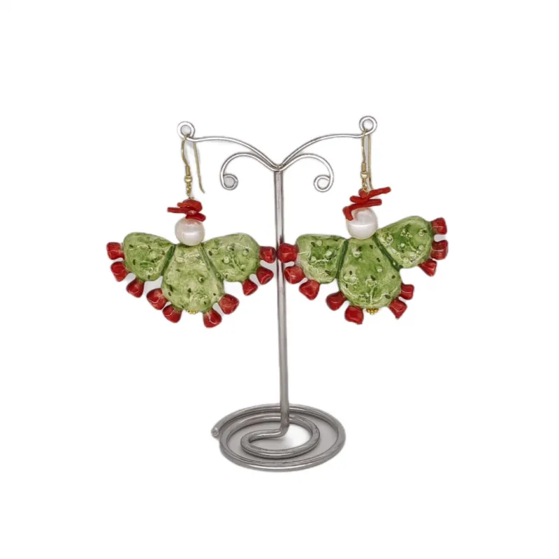 Orecchini ceramica Fichi D’India 3 Foglie Perle