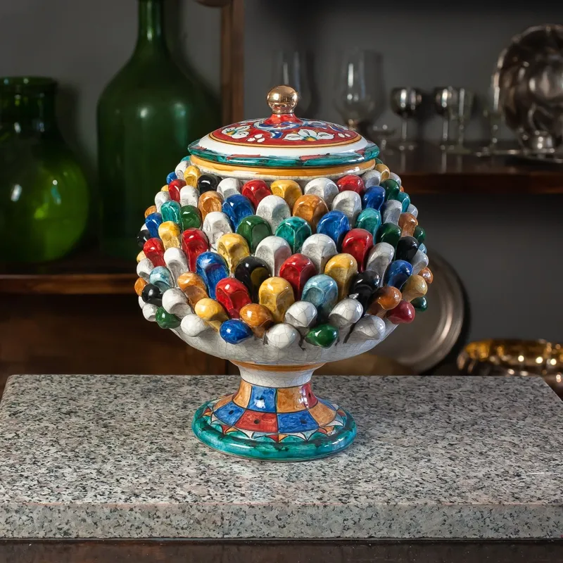 Porta Biscotti Pigna Ceramica Siciliana Multicolor Oro cm 32