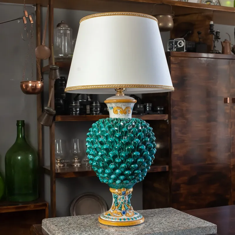 Lume Pigna Ceramica Siciliana Caltagirone Verde cm 85