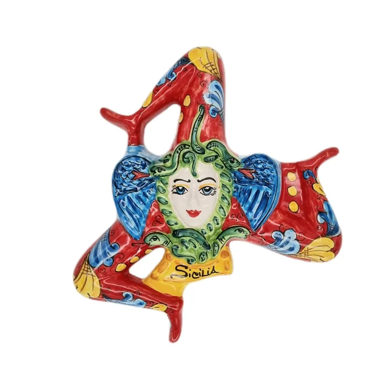 Trinacria in ceramica Siciliana Caltagirone Rossa cm 35