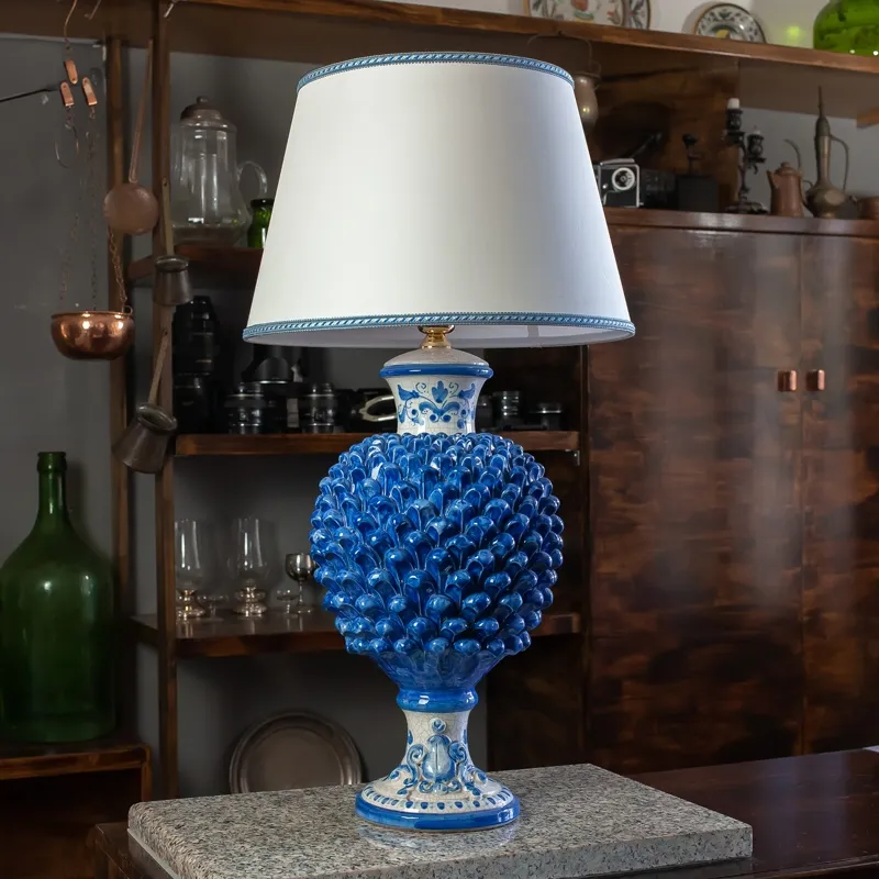 Lume Pigna Ceramica Siciliana Caltagirone Blu cm 85