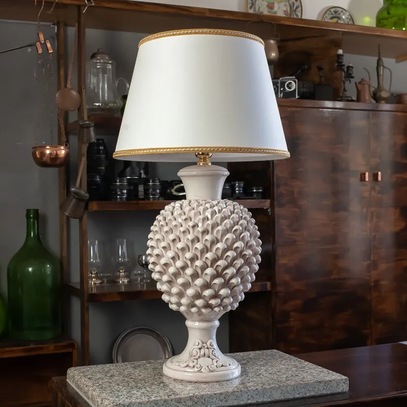 Lume Pigna Ceramica Siciliana Caltagirone Bianco Antico cm 85