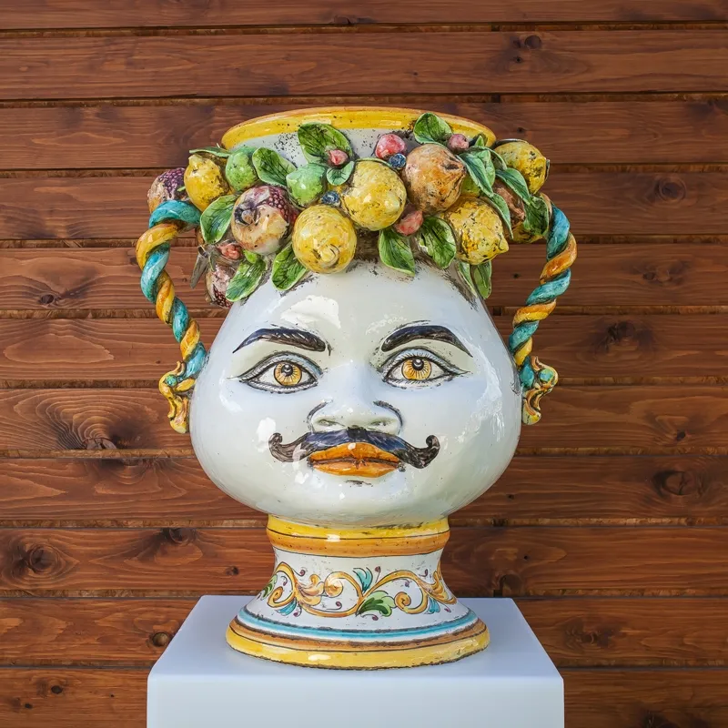 Testa Ceramica Siciliana Caltagirone Frutta Doppia H. 63