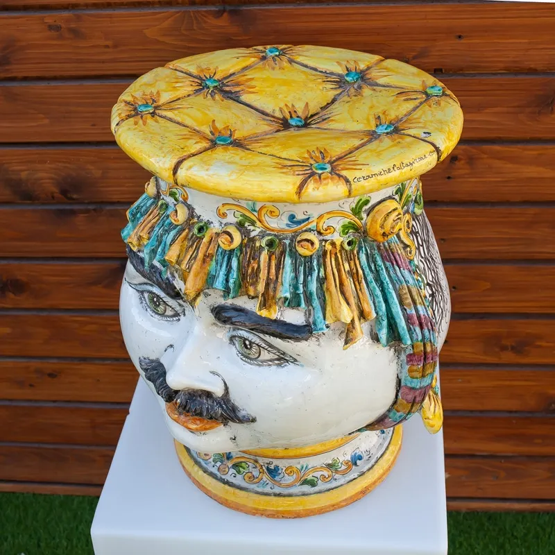 Testa Pouf Ceramica Siciliana Caltagirone H. 50