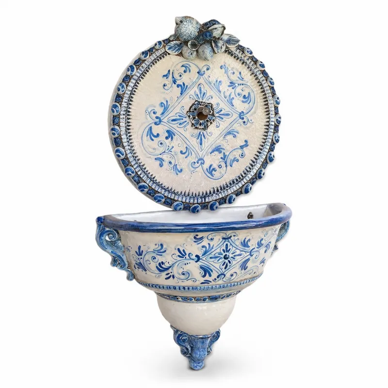 Fontana Murale Ceramiche Caltagirone Frutta Blu Antico 55 cm