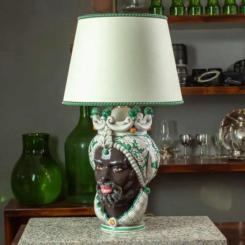 Lume Testa Ceramica di Caltagirone Uomo Verde cm 62