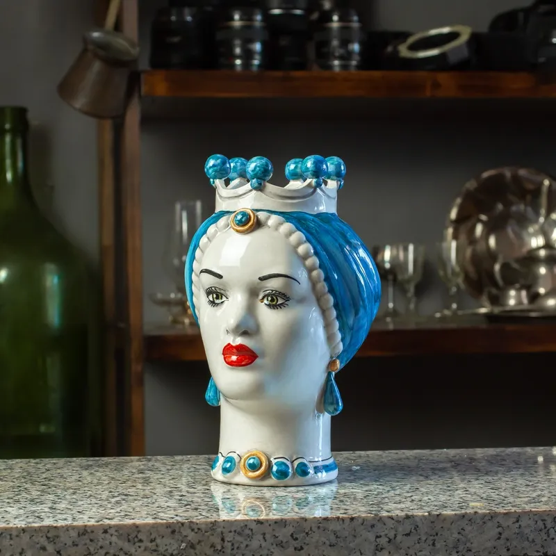 Teste di Moro Siciliane in Ceramica Caltagirone Donna-Uomo cm 23