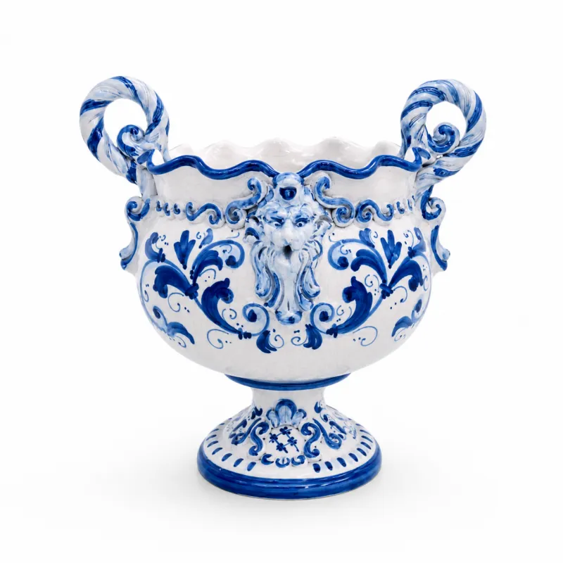 Centrotavola Alzata Ovale Ceramica Siciliana Caltagirone Blu cm 38