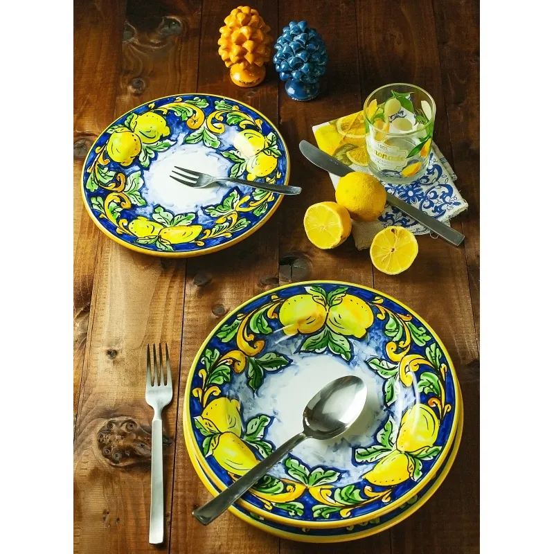 Servizio Piatti Ceramica Siciliana Caltagirone Limoni - 3 Pezzi