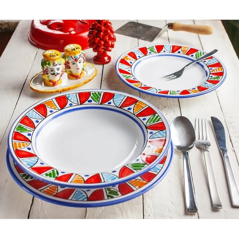 Servizio Piatti Ceramica Siciliana Caltagirone Multicolor - 3 Pezzi