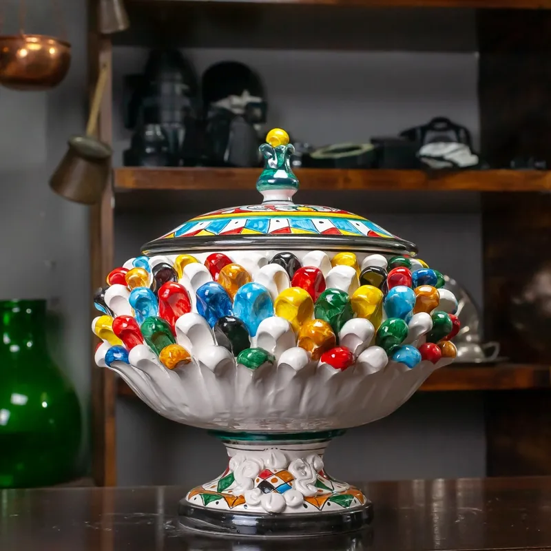 Porta Biscotti Pigna Ceramica Siciliana Multicolor cm 32