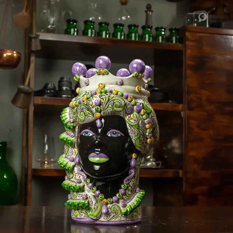 Teste di moro siciliane in ceramica Caltagirone Verus Donna-Uomo "Kore" cm 35