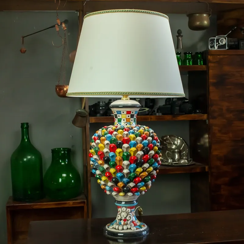 Lume Pigna Ceramica Siciliana Caltagirone Multicolor cm 85