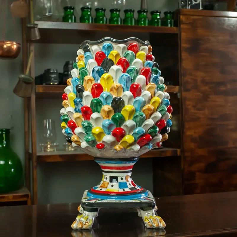 Portafiori pigna ceramica siciliana caltagirone multicolor cm 43