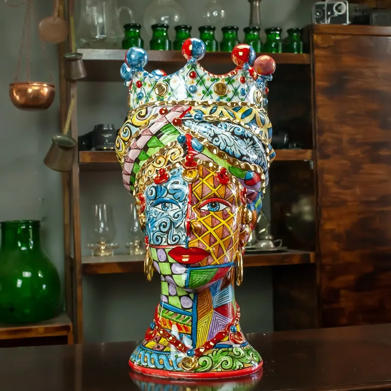 Testa di Moro in ceramica siciliana di Caltagirone Donna-Uomo Sicily art 50 cm