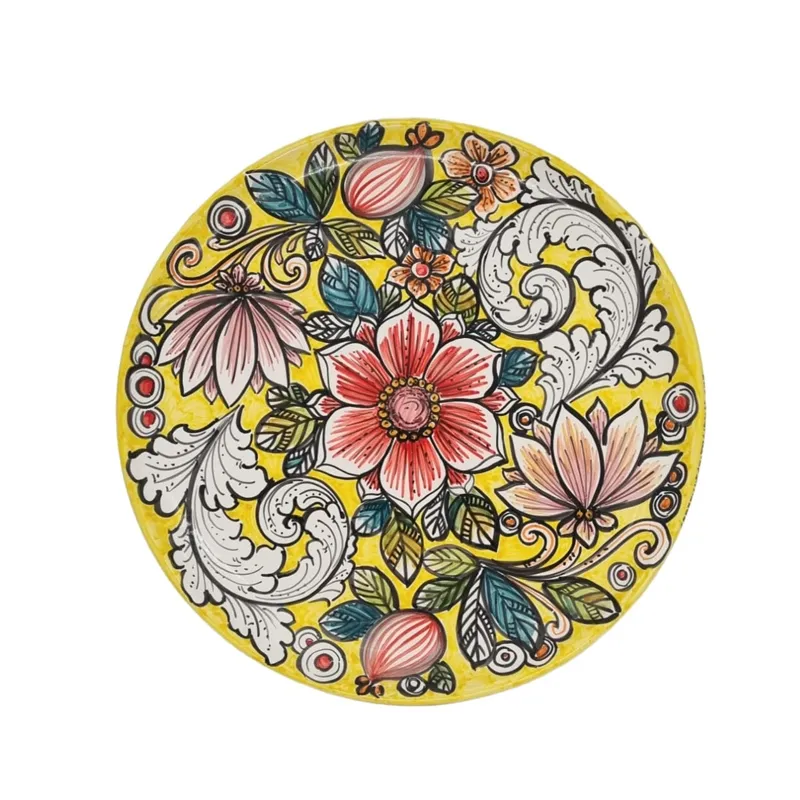 Piatto Ceramica Siciliana Caltagirone Giallo Fiore 30 cm