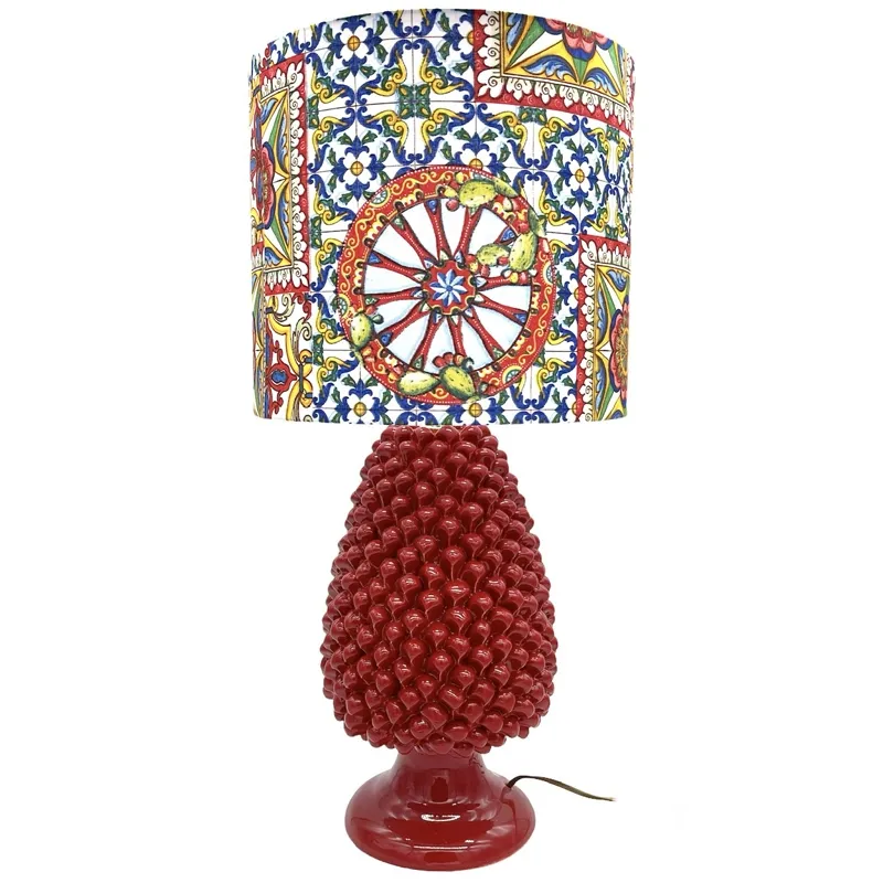 Lume Pigna Ceramica siciliana Caltagirone rosso Sicilia 70 cm