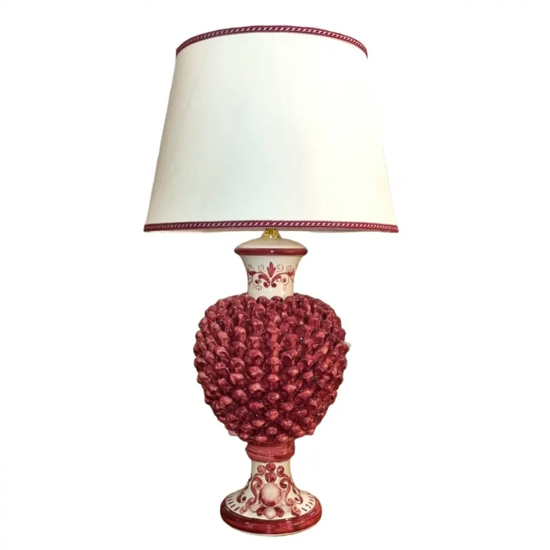 Lume Pigna Ceramica Siciliana Caltagirone Bordeaux 85 cm