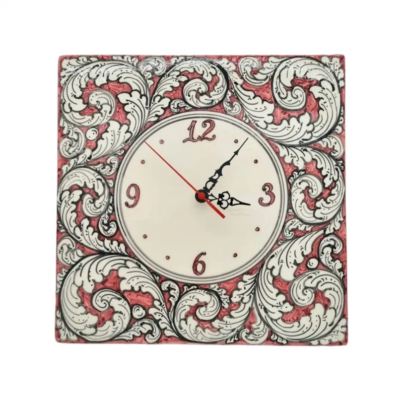 Orologio quadro in ceramica siciliana di Caltagirone Rosa Antico 30x30