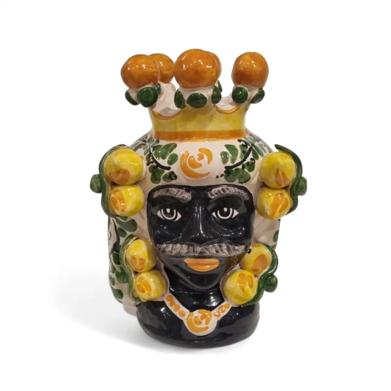 Teste di Moro in ceramica Siciliana di Caltagirone uomo donna limoni 20 cm