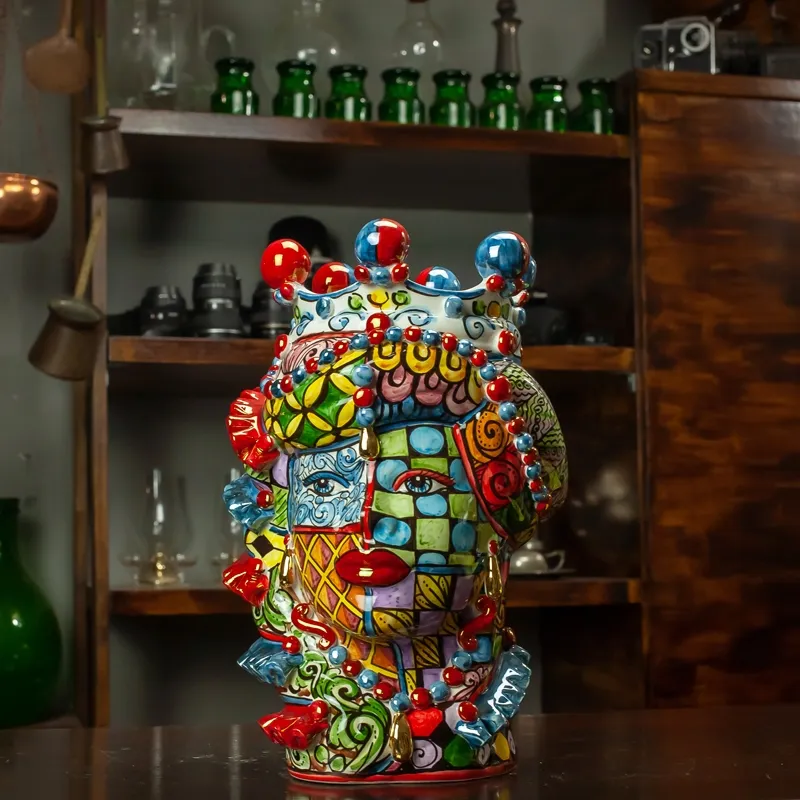 Teste di Moro siciliane in Ceramica Caltagirone Donna Uomo Sicily Art 35 cm