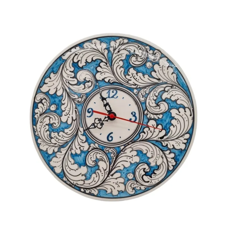 Orologio tondo ceramica siciliana Caltagirone 26 cm