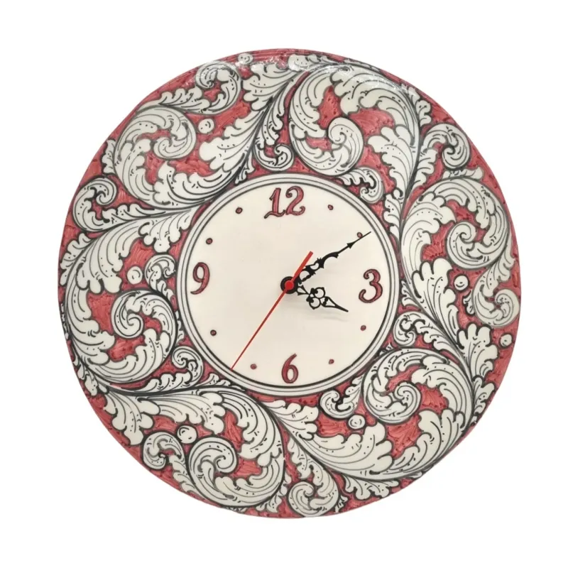 Orologio Tondo Ceramica Siciliana Caltagirone bordeaux 37 cm