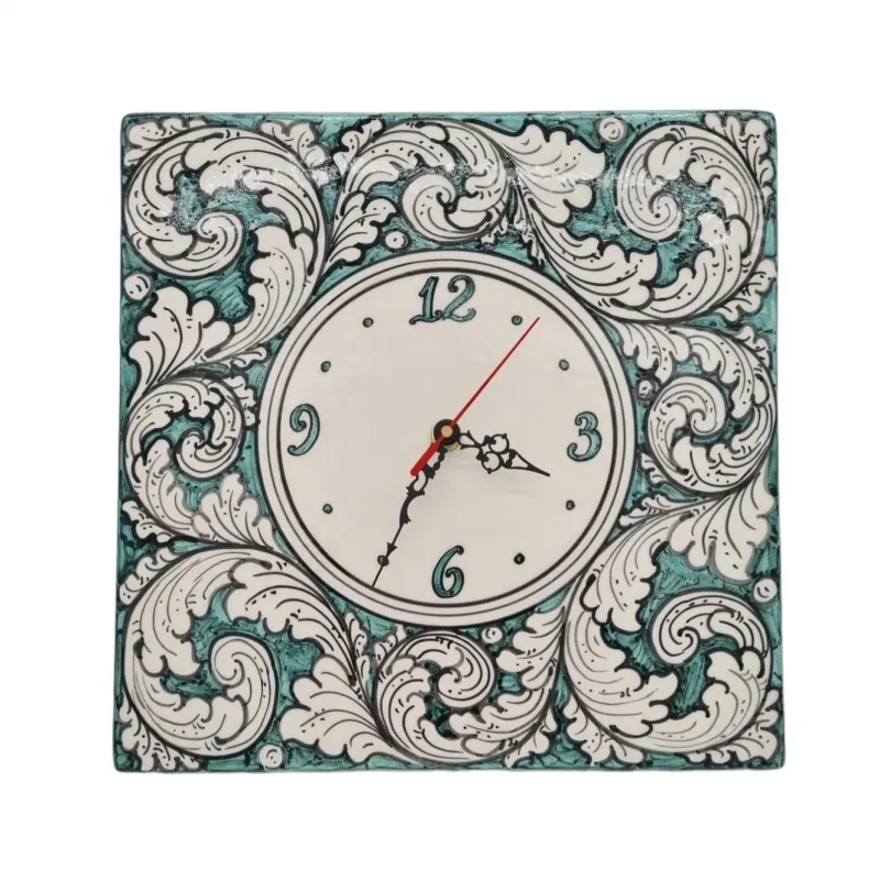 Orologio quadro in Ceramica Siciliana di Caltagirone verde 30x30