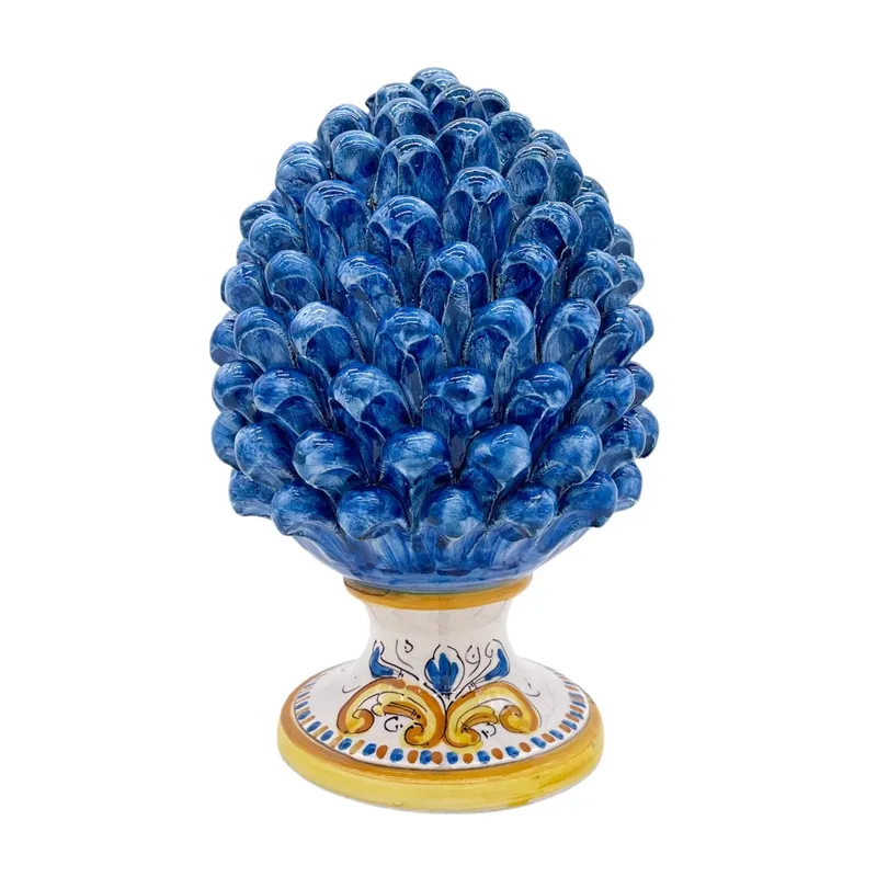 Pigna Ceramica cm 32 Siciliana Caltagirone Blu Base Decorata