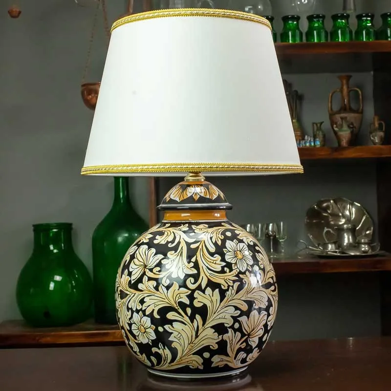 Lume ceramica siciliana Caltagirone Ornato nero H. 55 cm