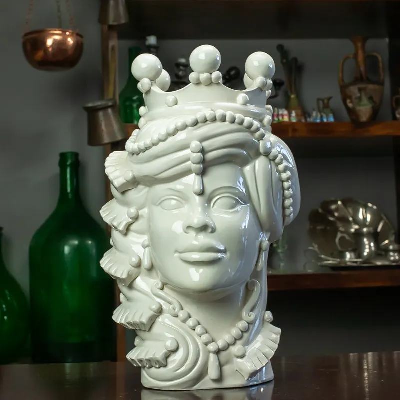 Teste di Moro in ceramica Caltagirone Verus Donna-Uomo Bianco Lucido cm 35
