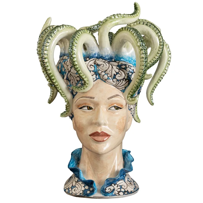 Testa di moro Medusa in ceramica siciliana di Caltagirone " Cori Amenta " H. 52 cm