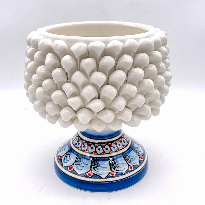 Portavaso pigna in ceramica siciliana di Caltagirone Bianco H. 20 cm